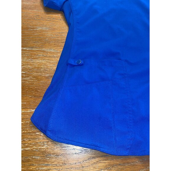 Med Couture Womens XS Scrub Top Blue V-Neck Short Sleeve Two Pockets Side Panels - Picture 4 of 6
